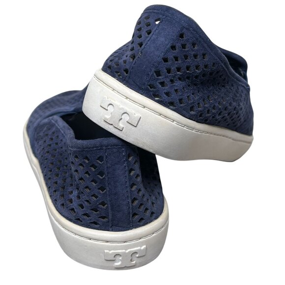 Tory Burch Jesse Perforated Suede Navy Blue Slip-On Sneakers Size 7 - Picture 5 of 14